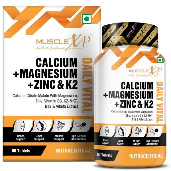 Netmeds | MuscleXP Calcium + Magnesium + Zinc & K2 Daily Vital Tablet 60's