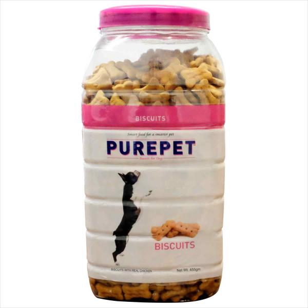 Netmeds | Purepet Mutton Flavour, Real Chicken Biscuit,Dog Treats- Jar 455 gm