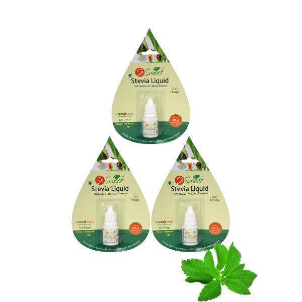 Netmeds | So Sweet 100% Natural Sugarfree Sweetener Stevia Liquid (Pack of 3) 300 Drops 15 ml