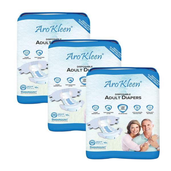 Netmeds | AroKleen Disposable Adult Diaper (M) (72 cm - 102 cm) (Pack of 3 x 10's) 1's