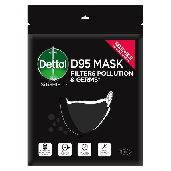 Netmeds | Dettol D95 Mask - Anti Virus, Reusable & Washable (Black, S)