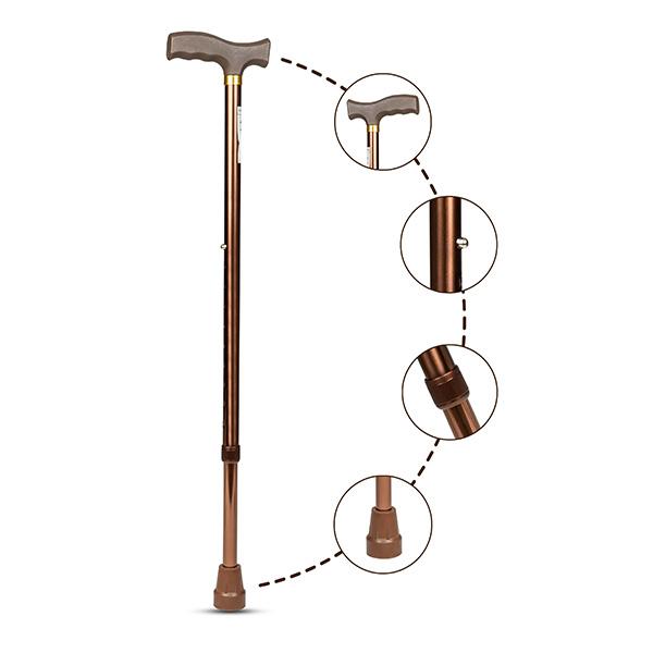 Netmeds | Entros Height Adjustable Walking Stick - Brown (KL920L)
