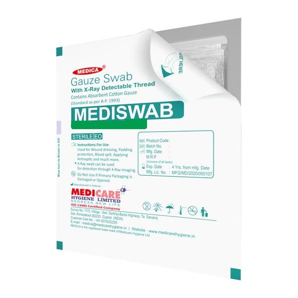 Netmeds | Medica Mediswab Gauze Swab 7.5 cm x 7.5 cm x 12 PLY 4's