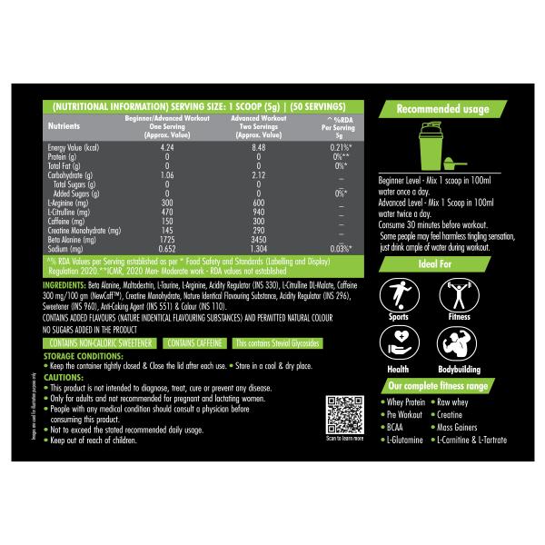 Dr. Morepen Muscle Food Pre Workout 300 Powder - Pineapple Play 250 gm - Workout Essentials