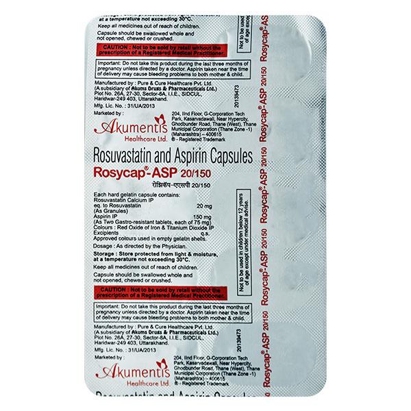 Rosycap Asp 20/150mg Capsule 10'S - High Cholesterol-Dys