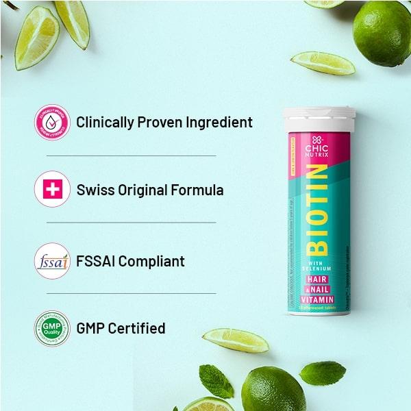 Chicnutrix Biotin With Selenium Effervescent Tablet - Lime & Lemon Flavour (Pack of 2 x 15's) - Hair & Skin