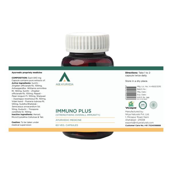 Age Ayurveda Immuno Plus Veg. Capsule (Pack of 3 x 60's) - Health Products