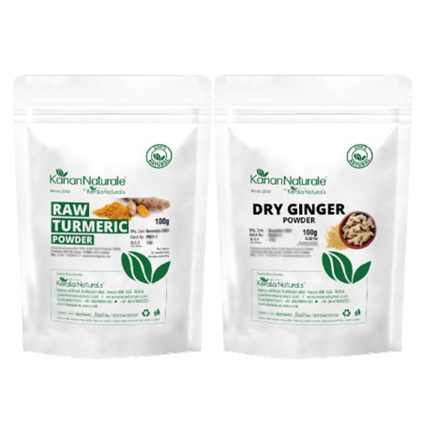Kerala Naturals Dry Ginger Powder 100 gm + Raw Turmeric Powder 100 gm - Pure Herbs