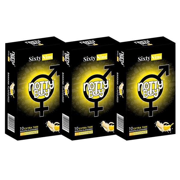 Netmeds | NottyBoy Sixty Nine Condom - Banana (Pack of 3 x 10's)