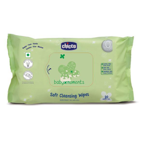 Netmeds | Chicco Baby Moments Soft Cleansing Wipes without Flip Cover 20's