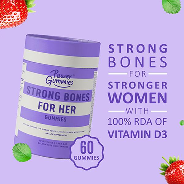 Power Gummies Strong Bones for Her-Vitamin D3 & Calcium with Strawberry Flavour-60 Gummies 1's - Nutrition Supplements