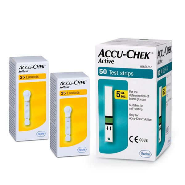 Accu-Chek Active Test Strips 50's + Accu-Chek Softclix Lancets (Pack of 2 x 25's) - Blood Glucose Monitors/Strips