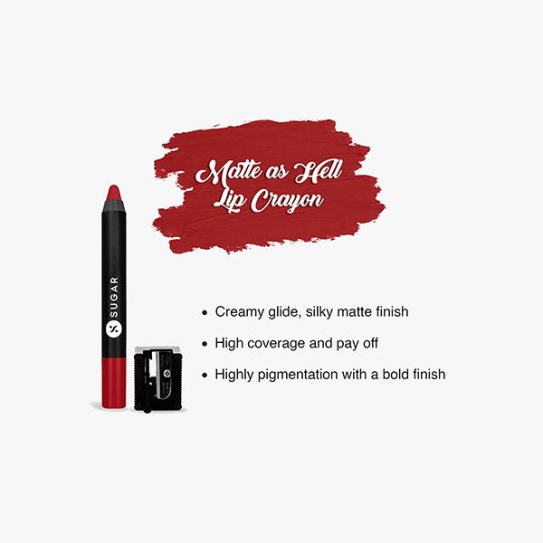 SUGAR Cosmetics Matte As Hell Crayon Lipstick - 35 Claire Redfield (Pure red) 2.8 gm - Lip Crayons