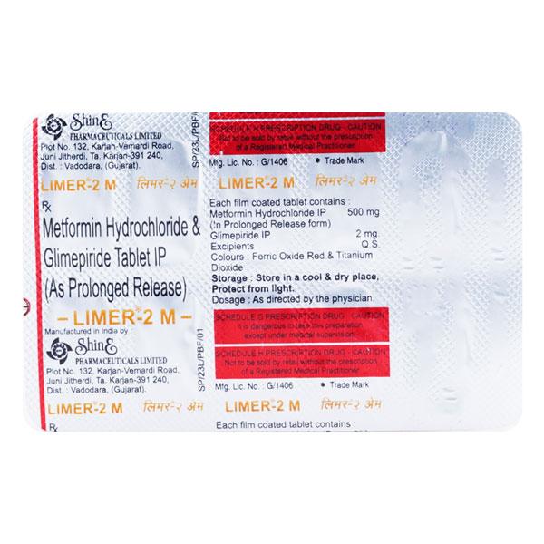 Limer M 2mg/500mg Tablet 10'S - Diabetes-Ant