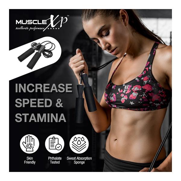 MuscleXP Skipping Rope (Jumping Rope) with Foam Handles - Black 1's - Gym Accessories