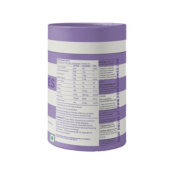 Power Gummies Strong Bones for Her-Vitamin D3 & Calcium with Strawberry Flavour-60 Gummies 1's - Nutrition Supplements