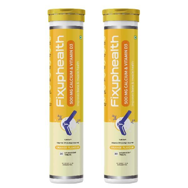 FixUpHealth Calcium and Vitamin D3 Effervescent Tablet - Orange Flavour (Pack of 2 x 20s) 1's - Calcium And Minerals