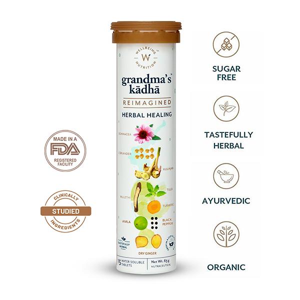 Wellbeing Nutrition Grandma's Kadha Ayurvedic Tea Effervescent Tablet 15's - Vital Health