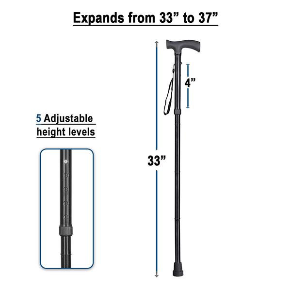 MCP Folding Walking Stick - Black - Wheelchairs & Walking Sticks