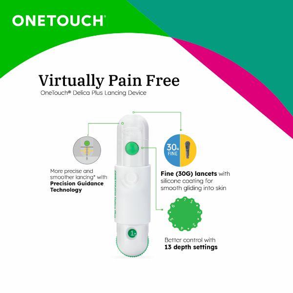 OneTouch Delica Plus Lancing Device + 25's Free Lancets - Blood Glucose Monitors/Strips