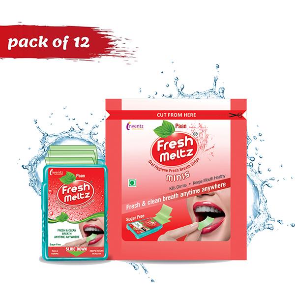 Inventz Fresh Meltz Sugar Free Oral Hygiene Fresh Breath Mini Strip - Paan (Pack of 12 x 10's) - Mouth Refreshners