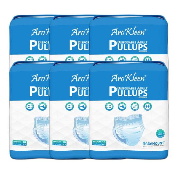 Netmeds | AroKleen Premium Pull Ups Disposable Adult Diaper (M) (61 cm - 115 cm) (Pack of 6 x 10's) 1's