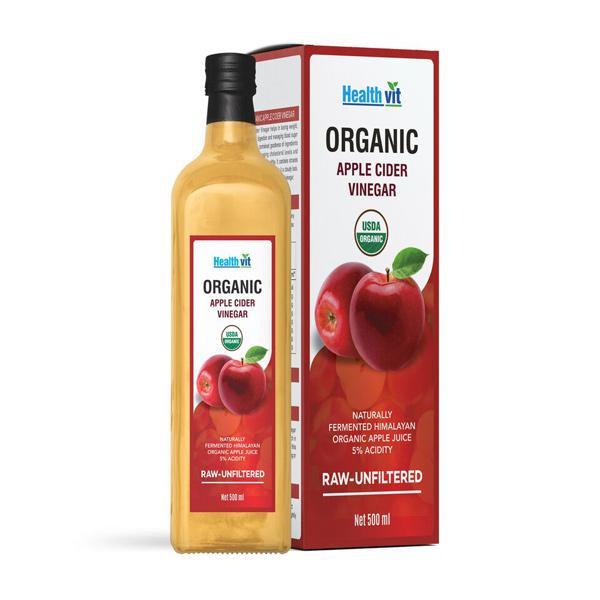 HealthVit Organic Apple Cider Vinegar with The Mother - Raw Unfiltered 500 ml - Apple Cider Vinegars