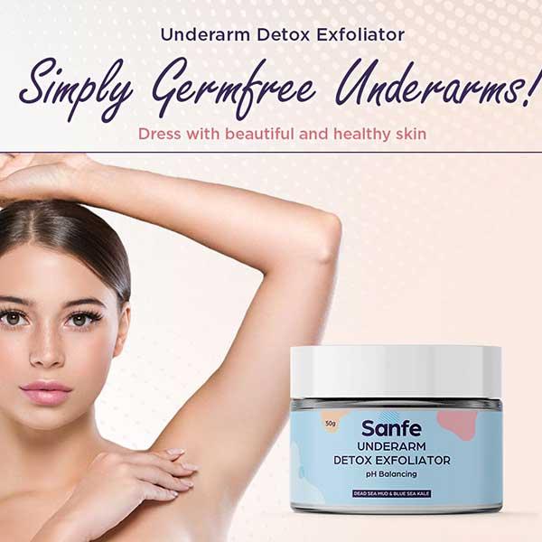 Sanfe Underarm Detox Exfoliator Cream - Dead Sea Mud & Blue Sea Kale 50 gm - Scrubs & Exfoliants