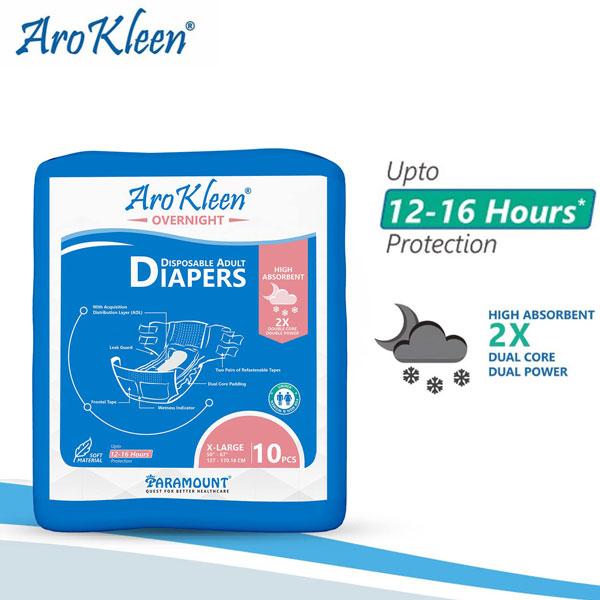 AroKleen Overnight Disposable Adult Diapers (XL) (127 cm - 170.18 cm) (Pack of 3 x 10's) 1's - Adult Diapers & Pads