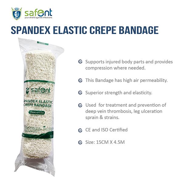 Safent Spandex Elastic Crepe Bandage (15 cm X 4.5 m) - Bandages