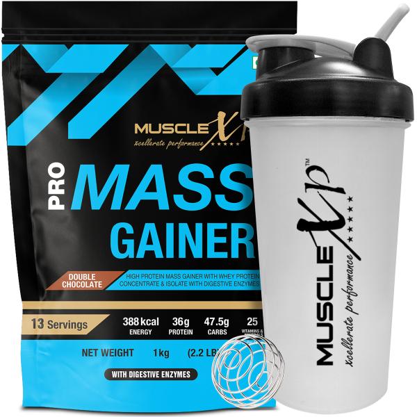 Netmeds | MuscleXP Pro Mass Gainer - Double Chocolate 1 kg + Shaker 1's