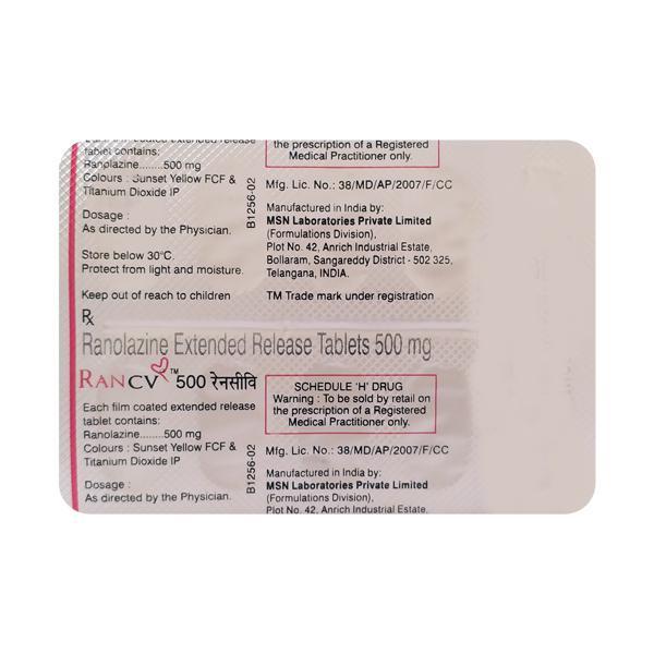 RAN CV 500mg Tablet 10'S - Angina