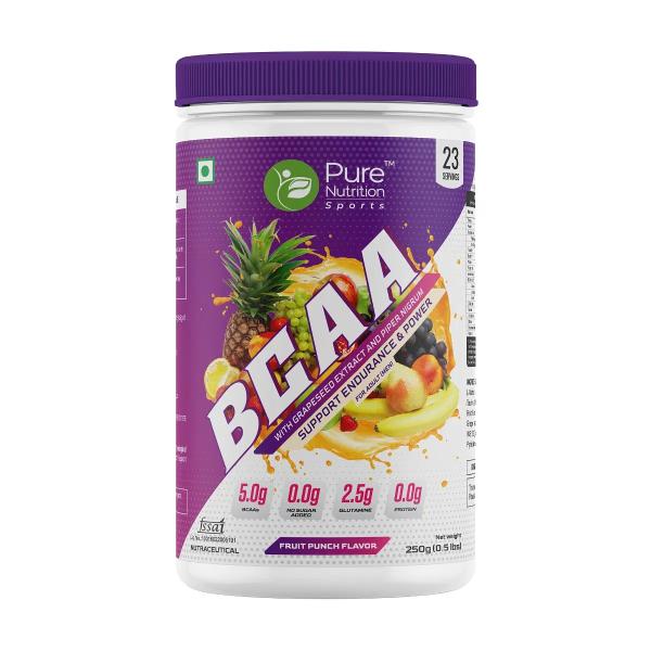 Netmeds | Pure Nutrition BCAA Powder - Fruit Punch Flavor For Adult (Men) 250 gm