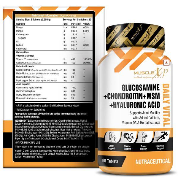 MuscleXP Glucosamine + Chondrotin + MSM + Hyaluronic Acid Daily Vital Tablet 60's - Amino Acids