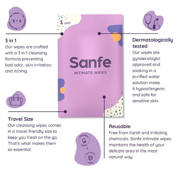 Sanfe 3 IN 1 Intimate Wipes - Cucumber & White Lily (Pack of 40) - Intimate Care