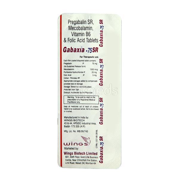 Gabaxia SR 75mg Tablet 10'S - Neuropathic Pain-Dru