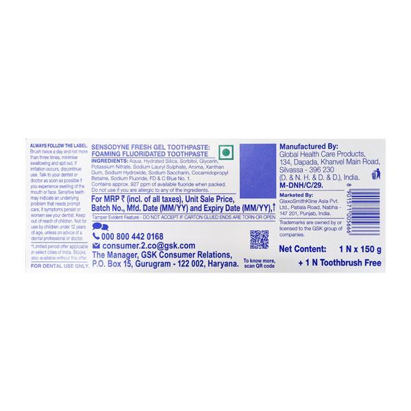 Sensodyne Fresh Gel Toothpaste 150 gm (Free Sensodyne Toothbrush Worth Rs. 65) - Toothpaste