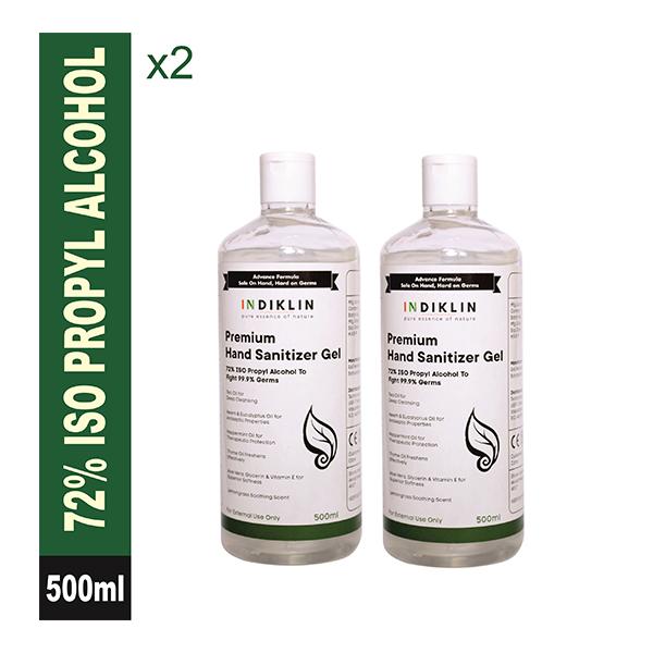 Indiklin Premium Hand Sanitizer Gel - Lemongrass (Pack of 2 x 500 ml) - Hand Sanitizer