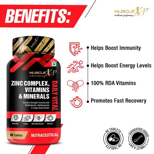 MuscleXP Zinc Complex Vitamins & Minerals Daily Vital Tablet 60's - Calcium And Minerals