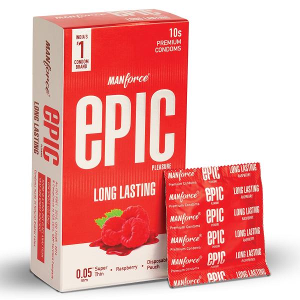 Netmeds | Manforce Epic Pleasure Long Lasting Condoms - Raspberry 10's