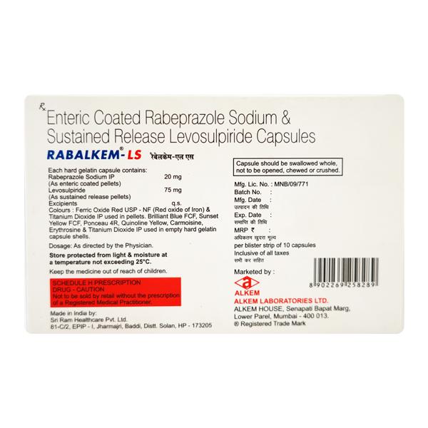 Rabalkem LS 75/20mg Capsule 10'S - Ulcer/Reflux/Flatulence-Aaa
