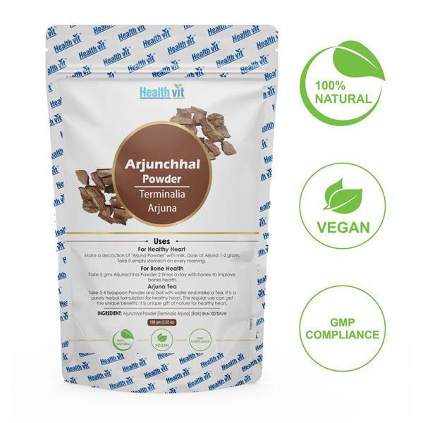 HealthVit Natural Arjunachhal (Terminalia Arjuna) Powder 100 gm - Herbal Dietary Supplement