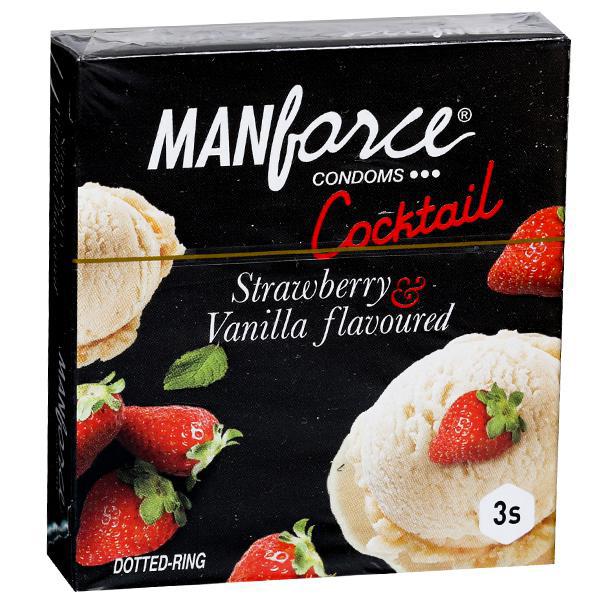 Netmeds | Manforce Cocktail Condoms - Strawberry & Vanilla Flavoured 3's