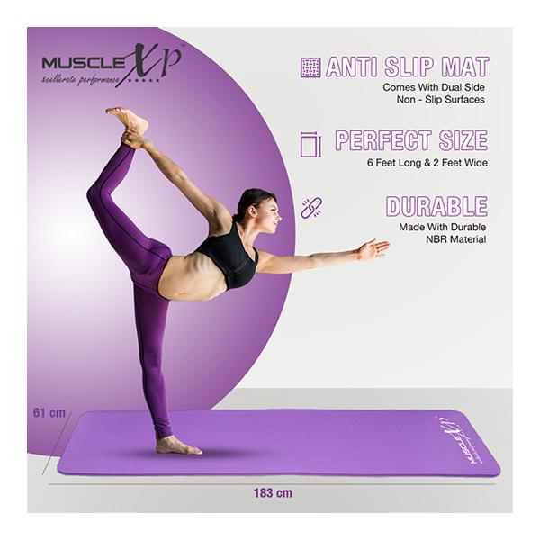 MuscleXP (10 mm) Thick NBR Material Yoga Mat - (Purple) 1's - Workout Essentials