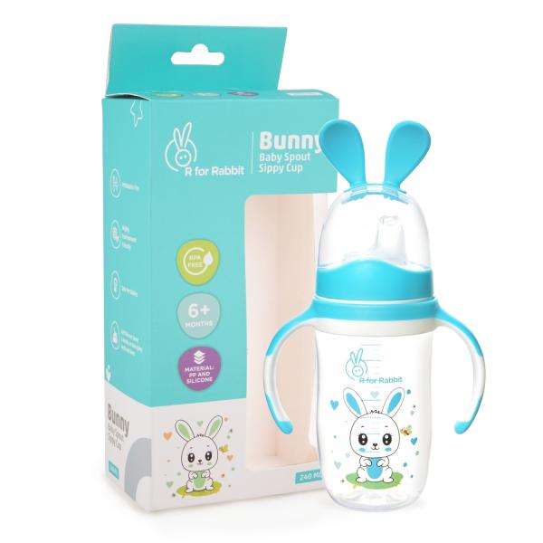 R for Rabbit Bunny Baby Spout Sippy Cup 240 ml - Blue