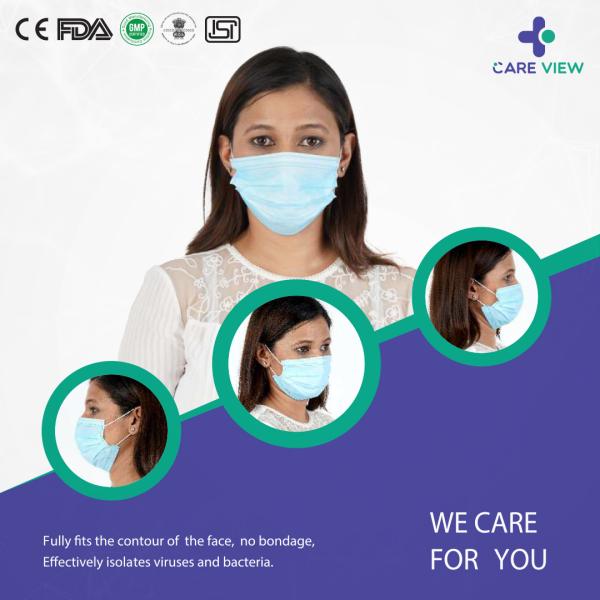 Care View 3 Ply Disposable Surgical Face Mask With Nose Pin - Blue 50's - Face Mask