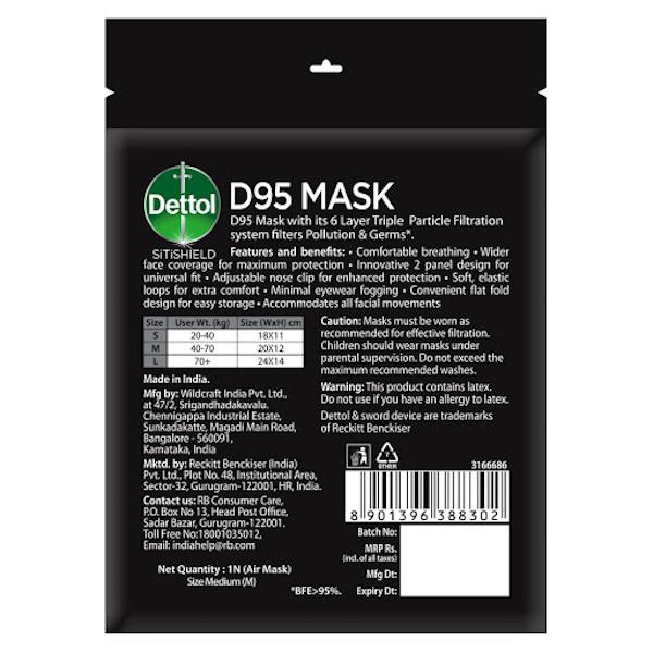 Dettol D95 Mask - Anti Virus, Reusable & Washable (Black, M) - Face Mask