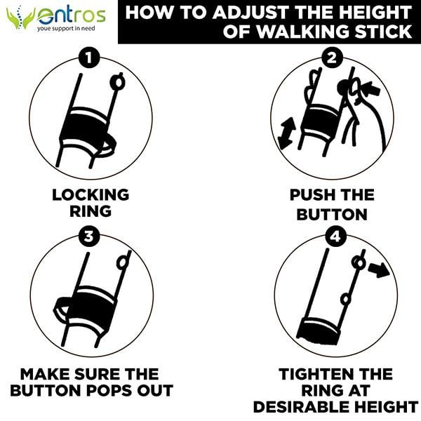 Entros Height Adjustable Walking Stick - Black (KL920L) - Wheelchairs & Walking Sticks