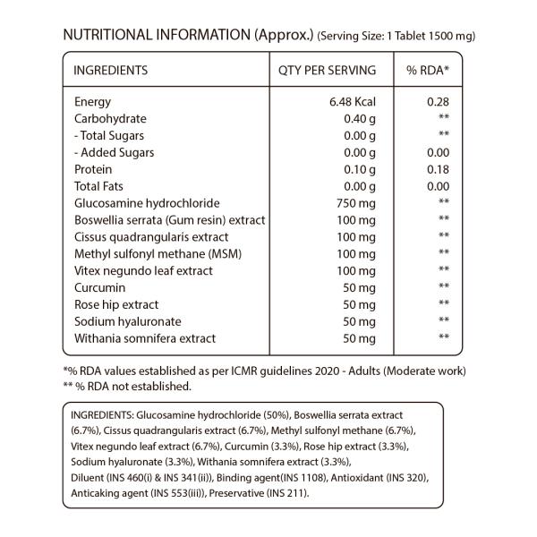 Pure Nutrition Vegan Glucosamine with MSM 1500 mg Veg Tablet 60's - Vital Health