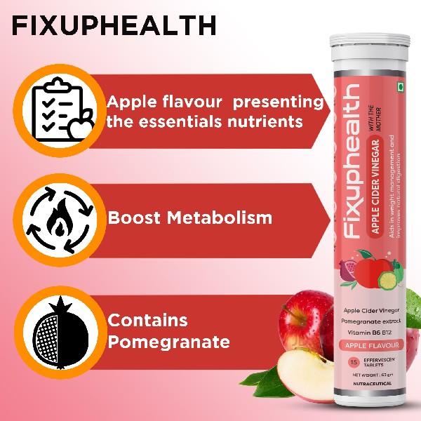 FixUpHealth Apple Cider Vinegar Effervescent Tablet - Apple Flavour (Pack of 4 x 20's) - Apple Cider Vinegars